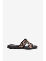 Kožené Ploché Pantofle S Vzorem  Černé model 21697407 - Zazoo