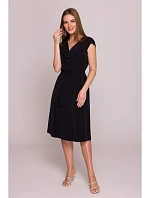 S411 Šaty bez rukávov s volánovým výstrihom - čierne