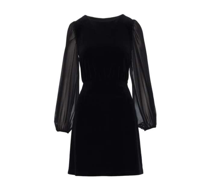 M886 Zamatové šaty so šifónovými rukávmi - čierne
