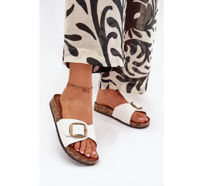 Dámske papuče na korkovej platforme s prackou - biele Dámske papuče na korkovej platforme s prackou - biele