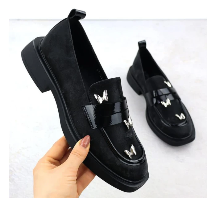 Dámske topánky lords s motýľmi čierne Potocki SZ12650