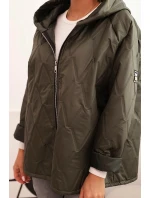Dámska prešívaná bunda s kapucňou khaki