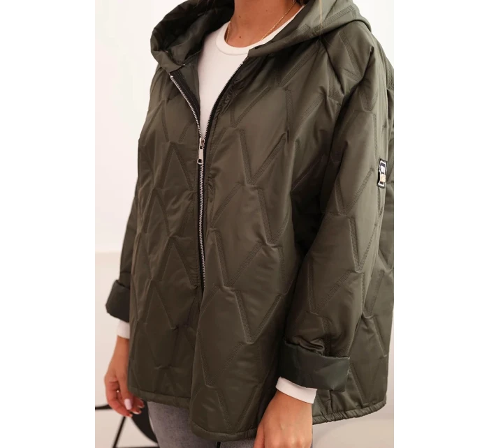 Dámska prešívaná bunda s kapucňou khaki
