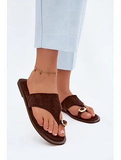 Dámské ploché žabky s ozdobným detailem Čokoládové model 22111279 - Boto