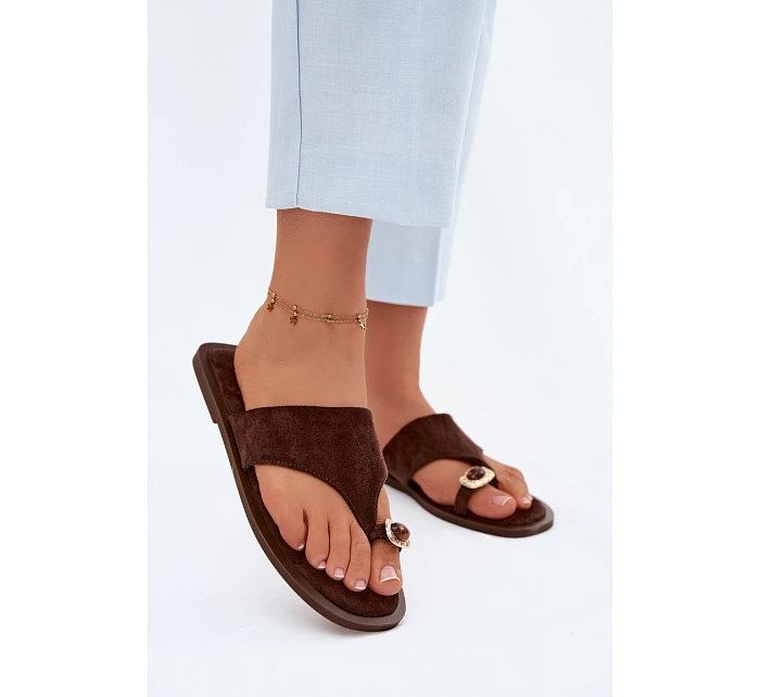 Dámské ploché žabky s ozdobným detailem Čokoládové Fedira
