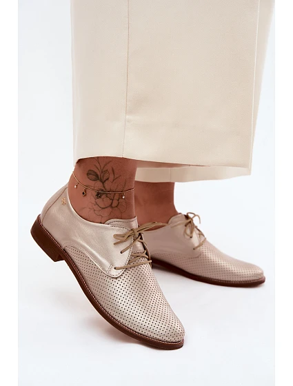 Kožené dámské elegantní šněrovací polobotky model 22136719 Zlaté - Zazoo Kožené dámské elegantní šněrovací polobotky model 22136719 Zlaté - Zazoo
