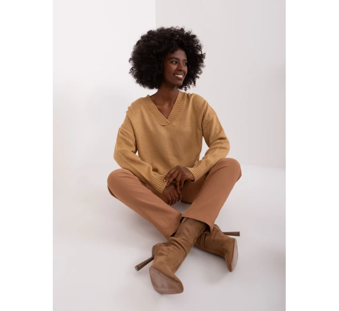 Sweter BA SW model 19341683 camelowy - FPrice Sweter BA SW model 19341683 camelowy - FPrice