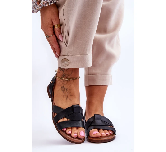Pohodlné kožené sandále Black Kayla