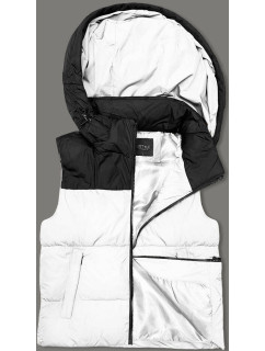 Bielo-čierna krátka dámska vesta J.STYLE s kapucňou (16M9112-281)