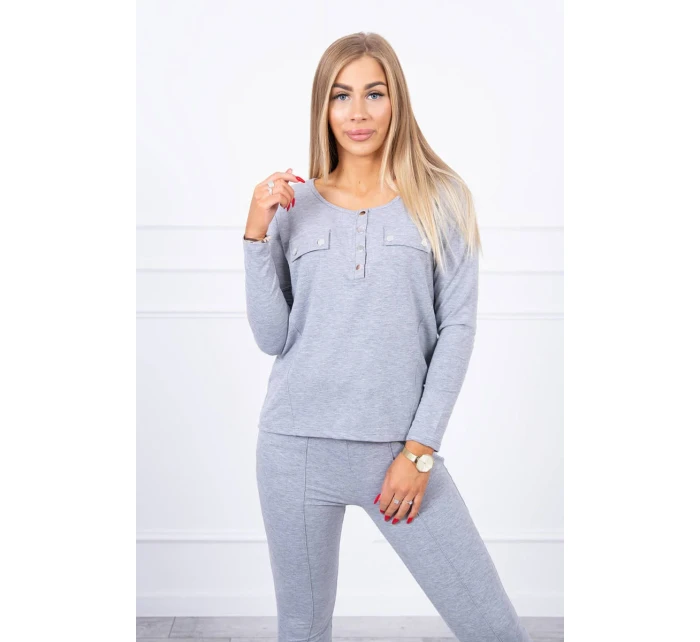 Súprava s gombíkovým výstrihom šedej farby Súprava s gombíkovým výstrihom šedej farby