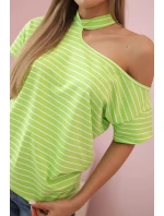 Dámská bavlněná blůza na jedno rameno s model 21820431 pruhovaná zelená - K-Fashion