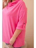 Dámská blůza Plus Size s bavlnou volného střihu s vodním výstřihem světle růžová Dámská blůza Plus Size s bavlnou volného střihu s vodním výstřihem světle růžová