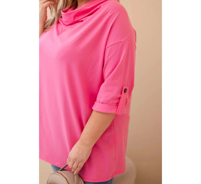 Dámská blůza Plus Size s bavlnou volného střihu s vodním výstřihem světle růžová Dámská blůza Plus Size s bavlnou volného střihu s vodním výstřihem světle růžová