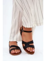 Dámske lesklé ploché sandále S.Barski - čierne Dámske lesklé ploché sandále S.Barski - čierne