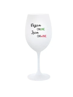NEJSEM ONLINE JSEM ONWINE - bílá  sklenice na víno 350 ml