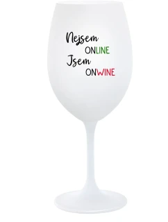 NEJSEM ONLINE JSEM ONWINE - bílá  sklenice na víno 350 ml