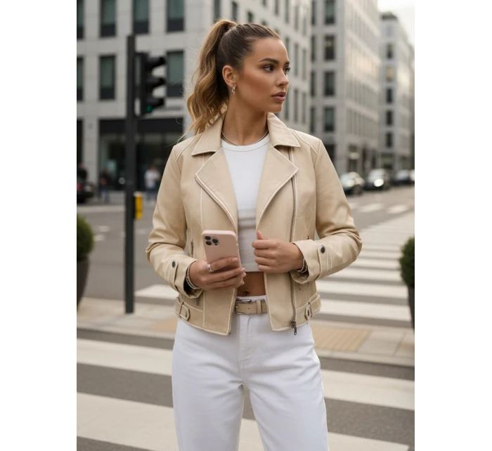 Dámska kožená bunda DARKGLORY beige FashionStreet TY5567
