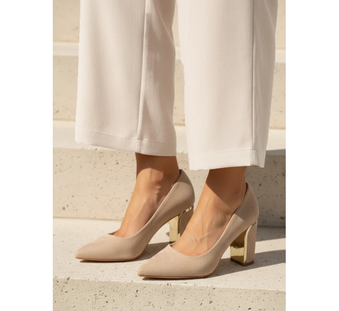 Dámske semišové lodičky na ihlovom podpätku béžovej farby FashionStreet ZY1398