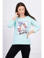 Halenka s 3D grafikou model 18743972 v mátové barvě - K-Fashion Halenka s 3D grafikou model 18743972 v mátové barvě - K-Fashion