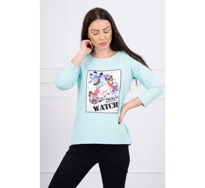 Halenka s 3D grafikou model 18743972 v mátové barvě - K-Fashion Halenka s 3D grafikou model 18743972 v mátové barvě - K-Fashion