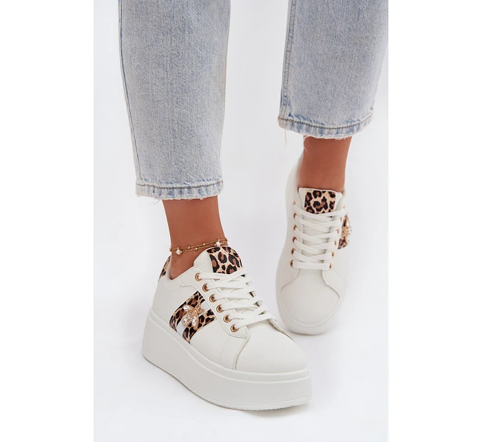 Dámské tenisky na platformě s přezkou Bílá leopardí vzor Palvessa Dámské tenisky na platformě s přezkou Bílá leopardí vzor Palvessa