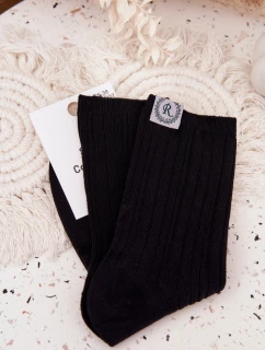 Dámske bavlnené ponožky s pruhmi - čierne