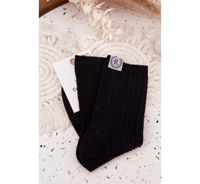 Dámske bavlnené ponožky s pruhmi - čierne Dámske bavlnené ponožky s pruhmi - čierne