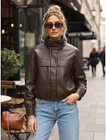 Dámska oversize kožená bunda s vysokým golierom hnedá FashionStreet TY5650