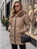 Dámska zimná prešívaná bunda s kapucňou, béžová, FashionStreet TY5735 Dámska zimná prešívaná bunda s kapucňou, béžová, FashionStreet TY5735