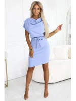 šaty s asymetrickou sukní a páskem MODRÉ model 21151834 - numoco