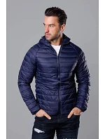Tmavě modrá pánská prošívaná bunda s kapucí model 18345099 - J.STYLE Tmavě modrá pánská prošívaná bunda s kapucí model 18345099 - J.STYLE