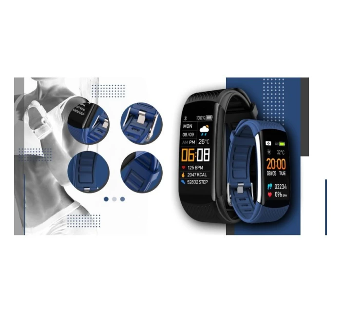 GIEWONT Smart hodinky čierne a námornícke modré 2 prúžky GW200-6 GIEWONT Smart hodinky čierne a námornícke modré 2 prúžky GW200-6