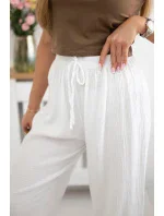 Mušelínové kalhoty se širokou nohavicí bílý