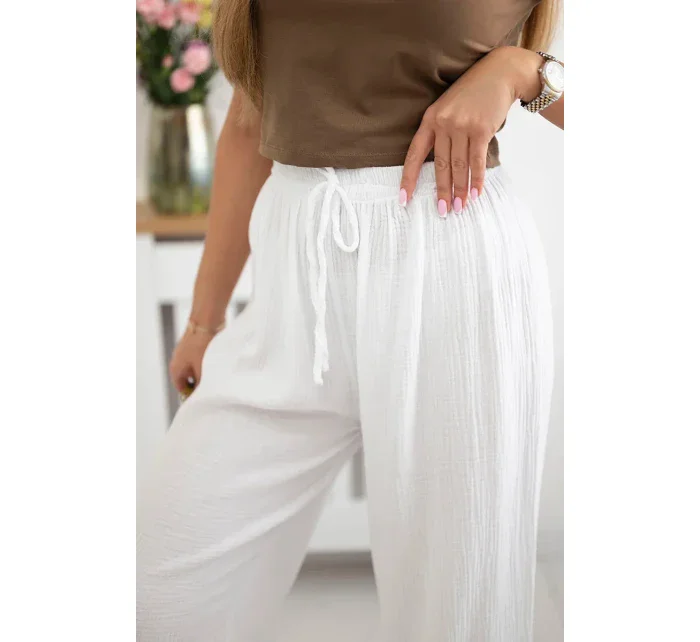 Mušelínové kalhoty se širokou nohavicí bílý