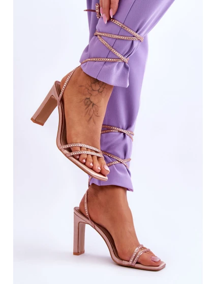 Eleganckie Wiązane Sandały Z Dżetami Nude Nessy Eleganckie Wiązane Sandały Z Dżetami Nude Nessy