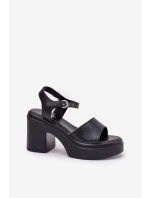 Sandały Damskie Na Masywnym Słupku I Platformie Z Eko Skóry Czarne Korlevia Sandały Damskie Na Masywnym Słupku I Platformie Z Eko Skóry Czarne Korlevia