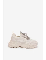 Dámské tenisky na platformě s ozdobným šněrováním béžové model 21690416 - Boto