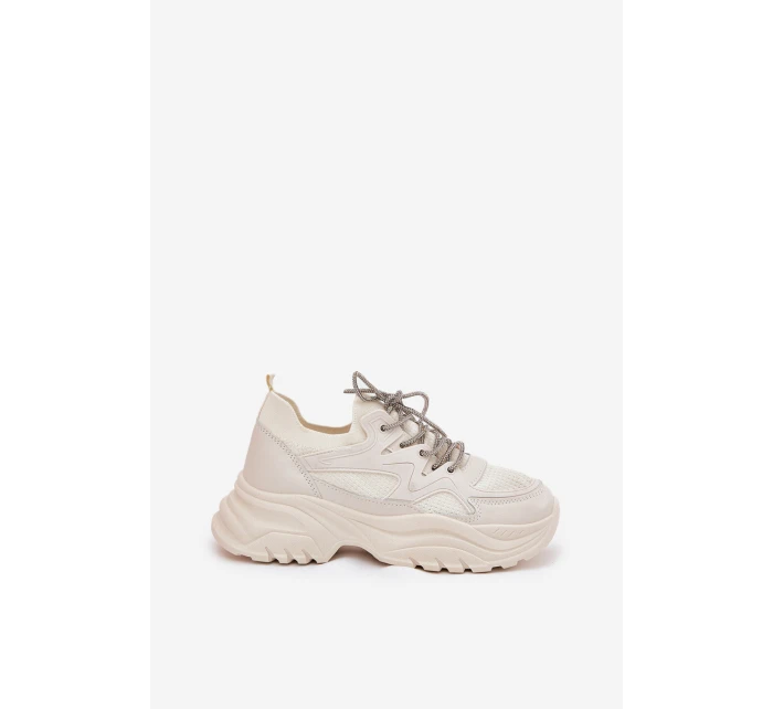 Dámské tenisky na platformě s ozdobným šněrováním béžové model 21690416 - Boto