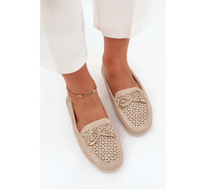 Dámské mokasíny s vzorem a šněrováním béžové model 21704522 - Boto