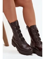 Botki Damskie Z Naturalnej Skóry Na Platformie Zazoo 3795 Czekoladowe