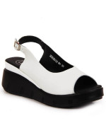 Dámske kožené sandále PAW360A / DS3594 Bielo-čierna - Filippo