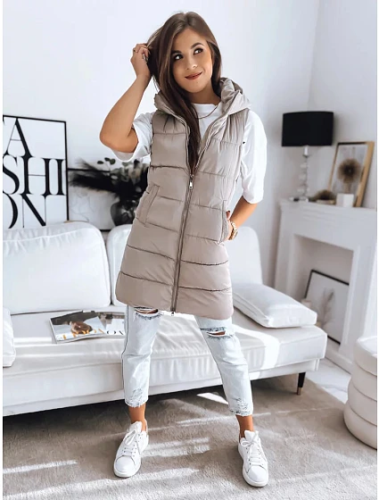 Dámská prošívaná vesta béžová  Dstreet model 20182832 - FashionStreet