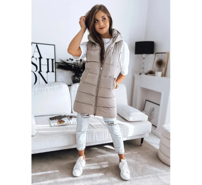 Dámská prošívaná vesta béžová model 20182832 - Dstreet Dámská prošívaná vesta béžová model 20182832 - Dstreet