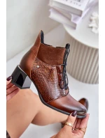 model 21677160 Kožené boty na podpatku zateplené hnědé - Zazoo