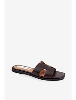 Dámske žabky s výrezmi Flat Chocolate Imitation Leather Santoria