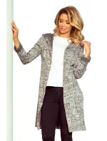 Teplý dámsky prehoz s kapucňou, vreckami a vzorom "mesto" model 6376504