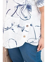 Dámská bavlněná halenka Plus Size s krátkým rukávem a kapsou bílá