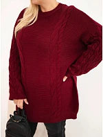 Dámský svetr Plus Size s copánkovým vzorem bordó červená Dámský svetr Plus Size s copánkovým vzorem bordó červená