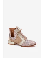 Skórzane Botki Trzewiki Maciejka 05541-04 Beżowo-Złote
