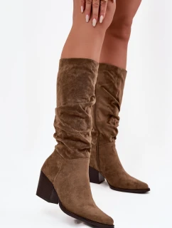 Dámske zateplené čižmy na stĺpikovom podpätku Paelina - zelené